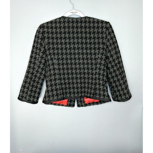Mossimo Tweed Jacket Womens M Houndstooth Collarless Black Grey Twee 3/4 Sleeve - Picture 2 of 13